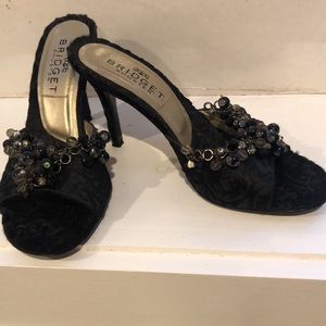BRIDGET SHUSTER VINTAGE EMBOSSED SATIN SHOES